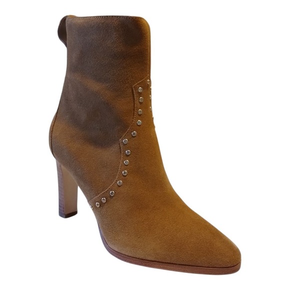 Paige Pointed Toe Casey Boots Cognac Leather Crystal Heels...